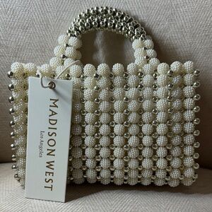 Evening Bag Madison West Silver and Pearl Beaded Mini Bag